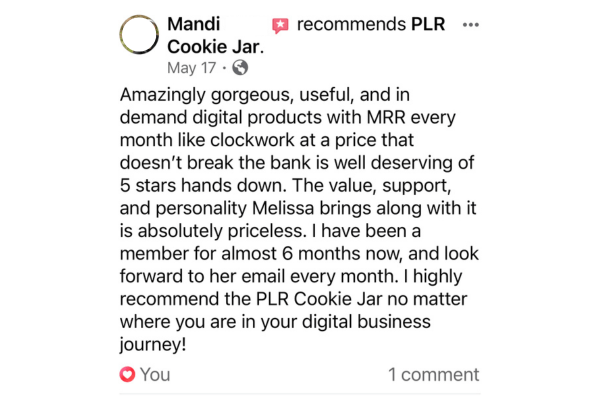 PLR Cookie Jar Testimonial 3